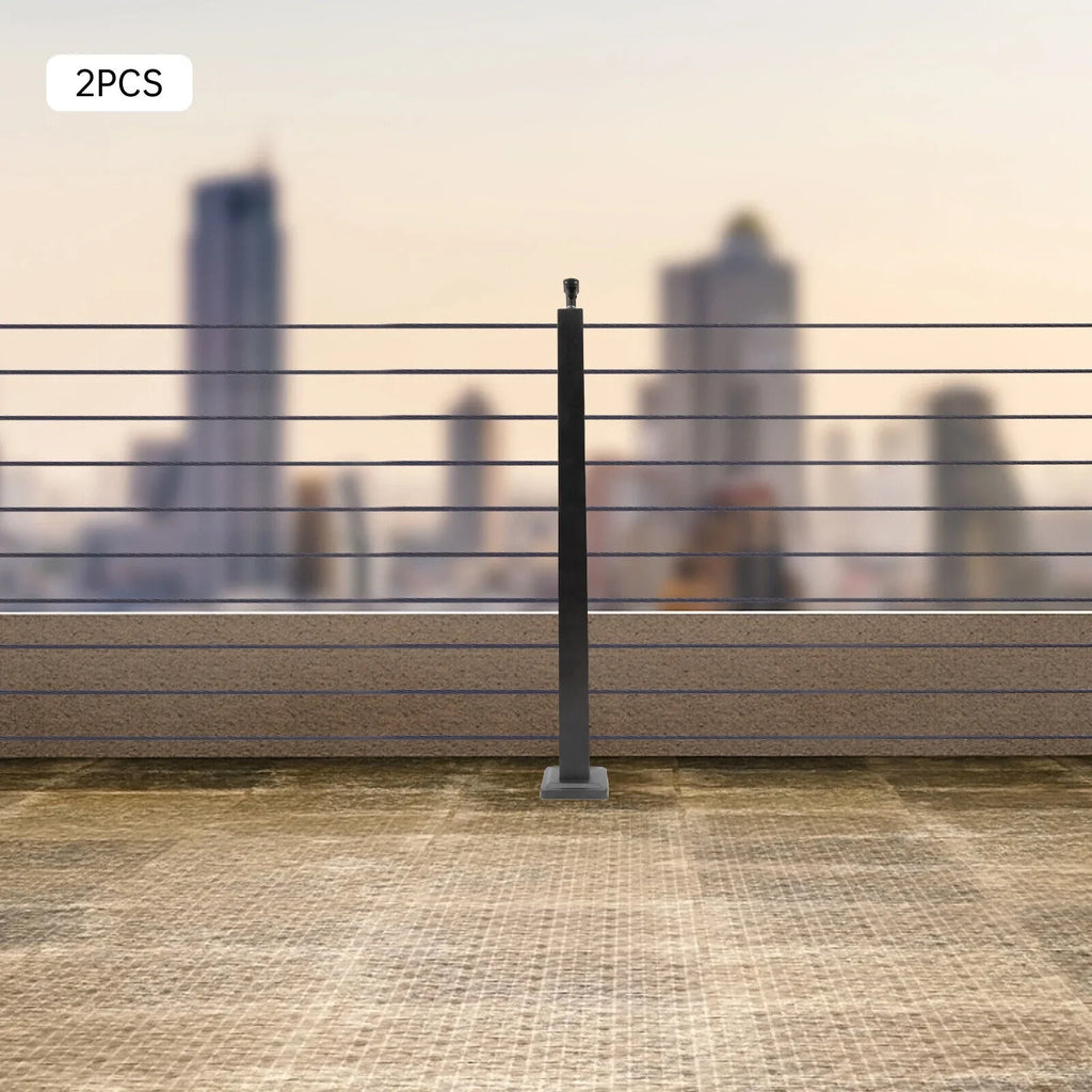 Deck Post Level Post Railing Stainless Steel Sides Level Railing Cable Fence Pre-Drilled Two Square Cable for Wood 36''x2''x2'' Concrete System