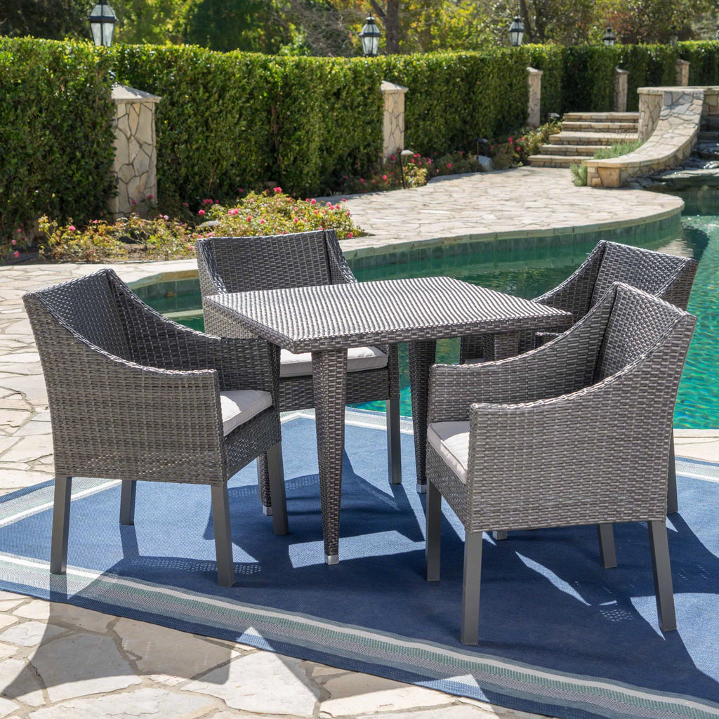 Piece with Set Cushions, Wicker Square Arcadia Dining Silver Grey, Outdoor 5