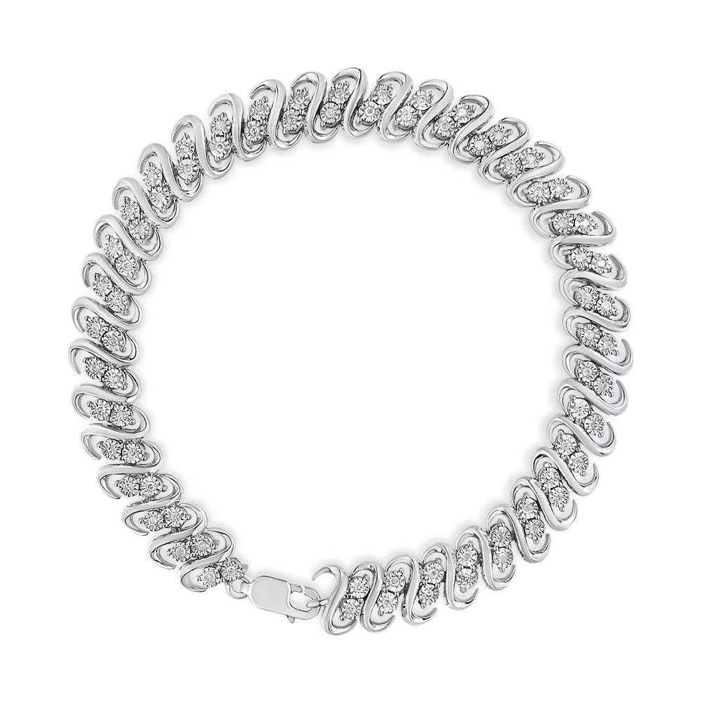 1/2 Diamond Clarity) S-Link .925 Inches Double Row Bracelet Color, - Cttw 7.25" I2-I3 Sterling (I-J
