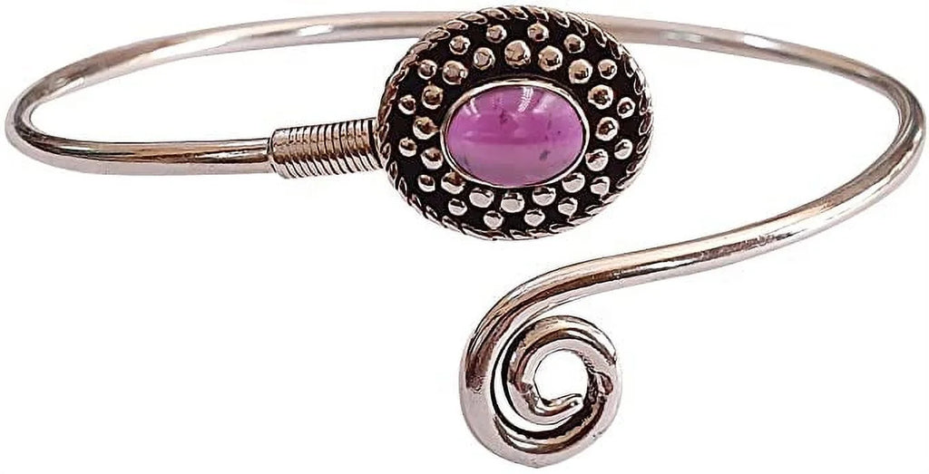 Modern Red Garnet Cuff Designer Tribal Silver Natural Bracelet For Fashion Boho Design Women, Handmade Jewelry Real Party Gemstone Bohemian Bracelet, Plated