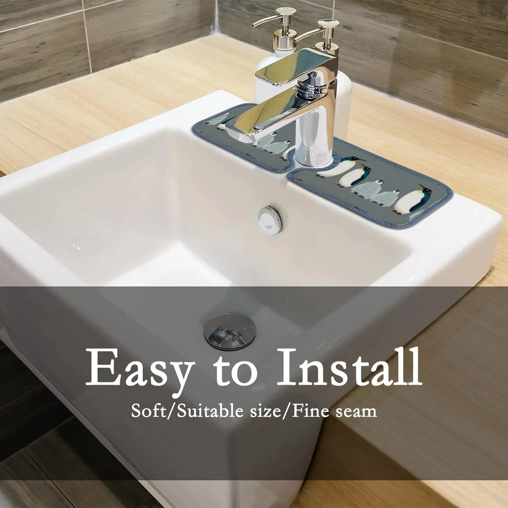 Bath Kitchen Faucet Drying Splash Countertop Mats Microfiber Absorbent Bird GZHJMY Kitchen 3PCS Penguin Sink Guard Sink for Mat, Sea Catcher, Drip Washable
