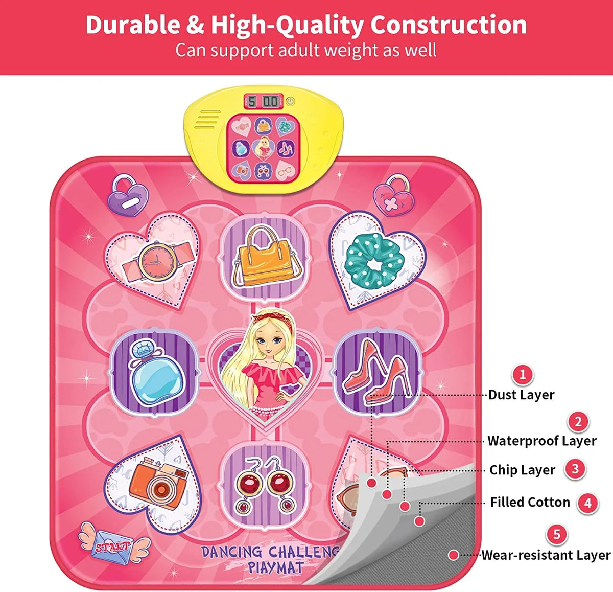 Dance Lights, Mats LED 5 Pad 8 Old Gifts 6 4 Dance Gift Dance Play Mat, 7 Electronic Toy Game Musical Christmas Kids Girls 5 Pink Game with 10 9 for Birthday Modes, with Toys 3 for Year