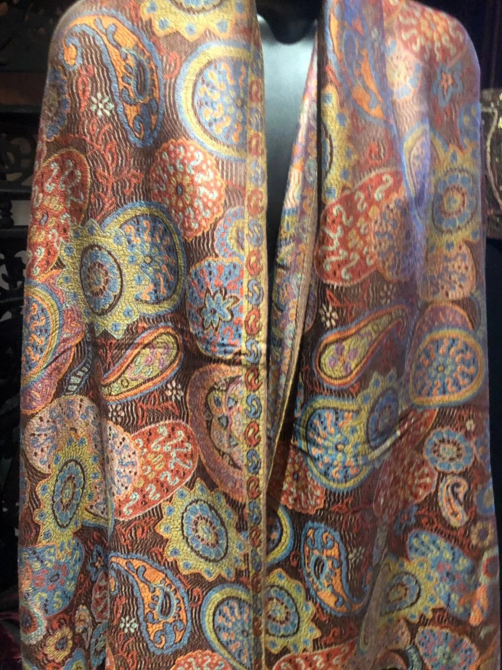 Orange Pashmina Brown Vintage Scarf Brocade Paisley Wrap