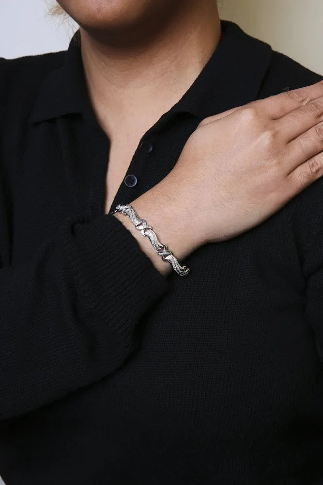 Cttw .925 Bracelet Link of Silver and Clarity) 7" X Womens - Tennis Haus (I-J Diamond cut Brilliance 3/4 Color, Sterling I3 Wave 1 Box Round Clasp