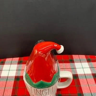 and in BELLS Rae Red JINGLE LL Red Ceramic Christmas Topper with Green Cap Dunn Letter Mug Ivory