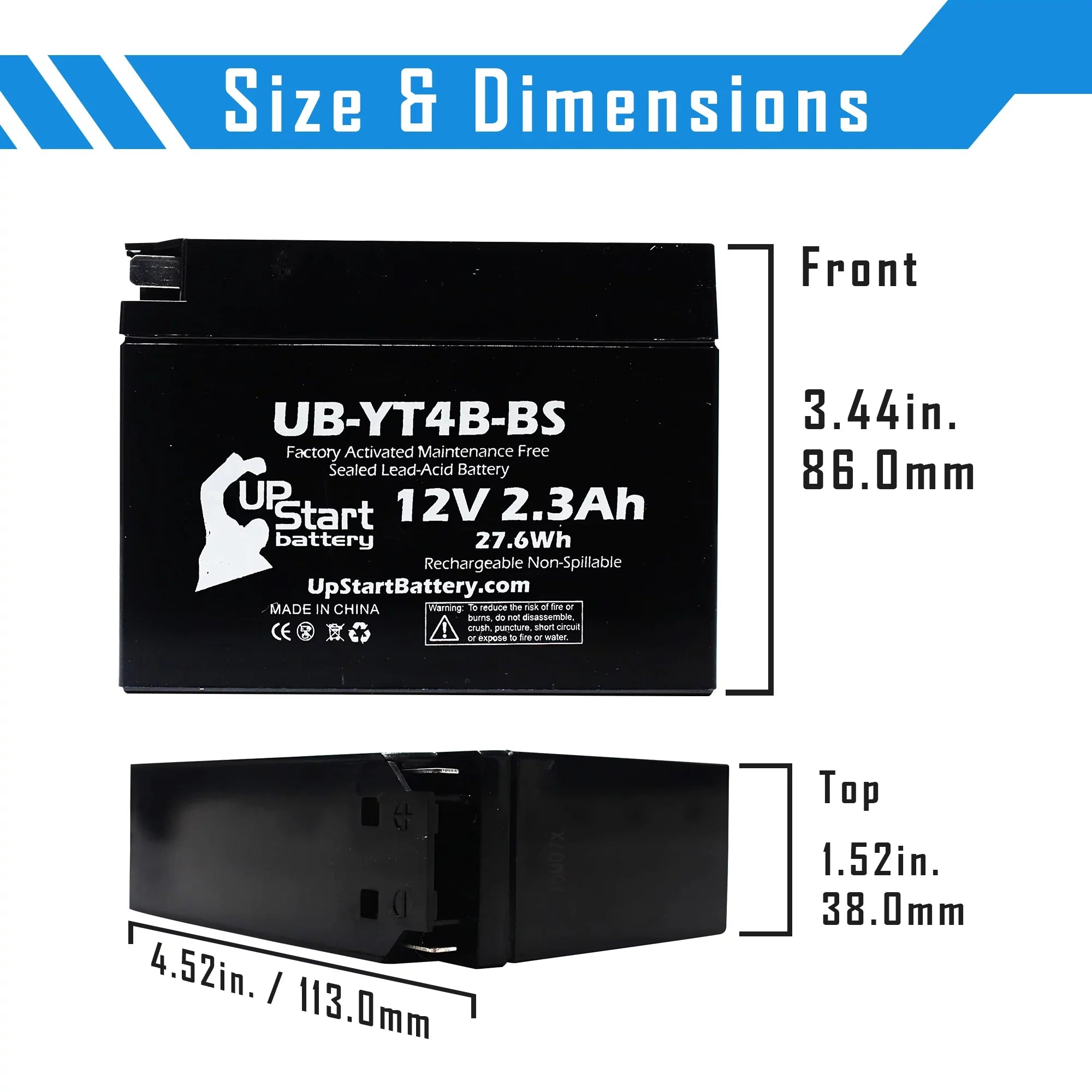 2006 - 2-Pack Maintenance Free, Yamaha Factory Motorcycle Replacement UB-YT4B-BS UpStart Battery SR400 400CC 2.3Ah, Battery Activated, 12V,