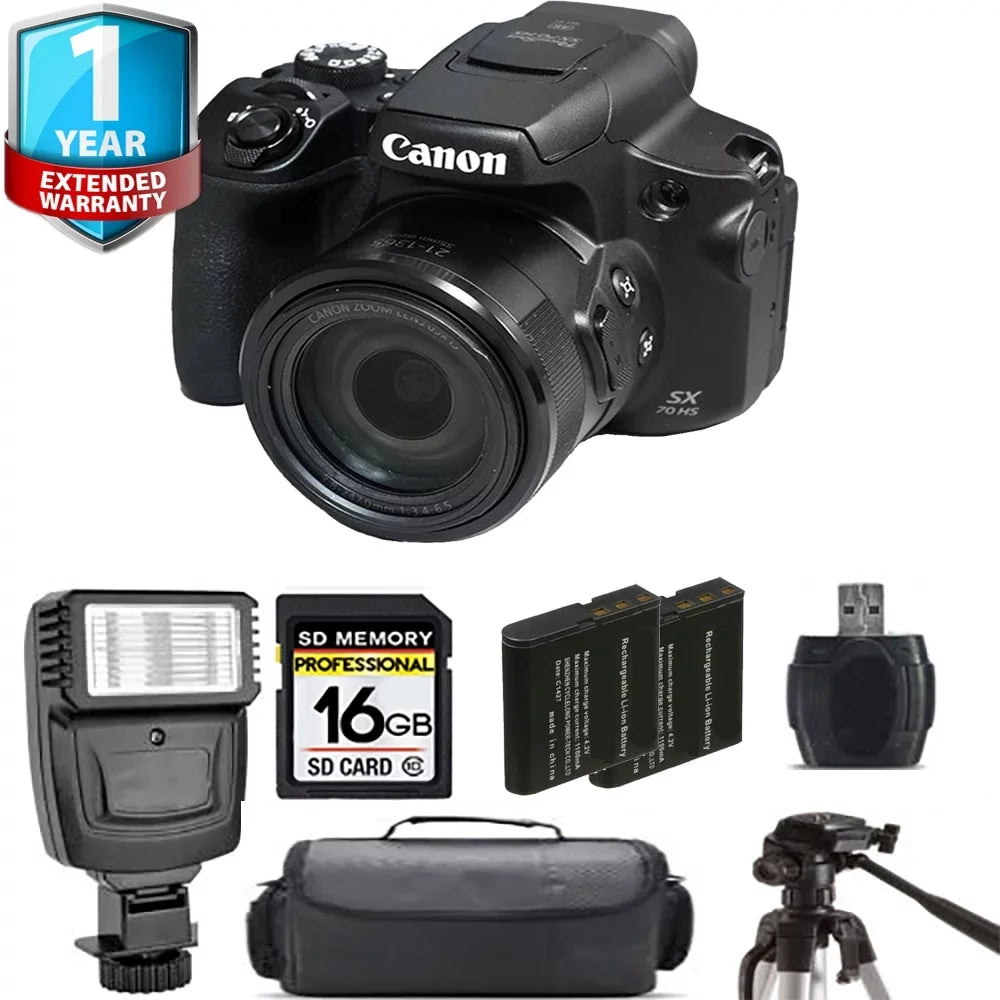 Battery Warranty + Camera PowerShot Extra SX70 Canon Yr 1 Digital Flash+ HS +