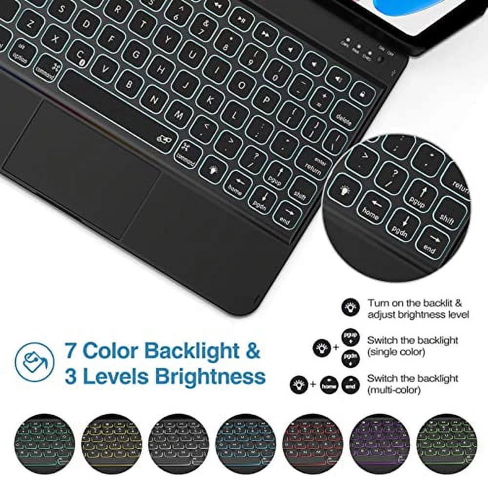 for for Backlit 10th Generation iPad –Black 10.9 2022 Keyboard Degree Rotation 7 Touchpad 360 Color inch Multi-Touch ProCase Trackpad, Keyboard iPad with Gen 10th Case Case