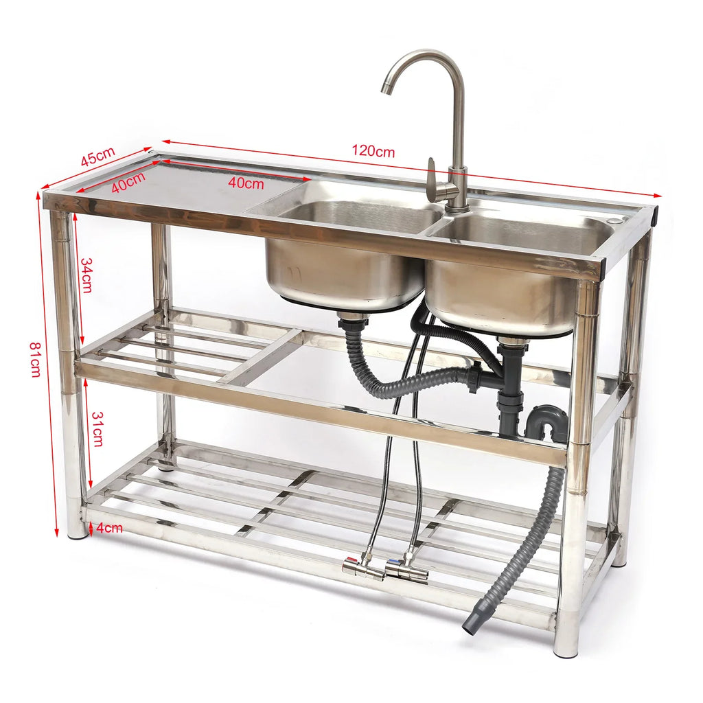Table+360° Faucet+2 Prep Loyalheartdy Commercial Utility Drainboard Sink Steel Sink Catering Compartment 2 Kitchen Stainless Basin
