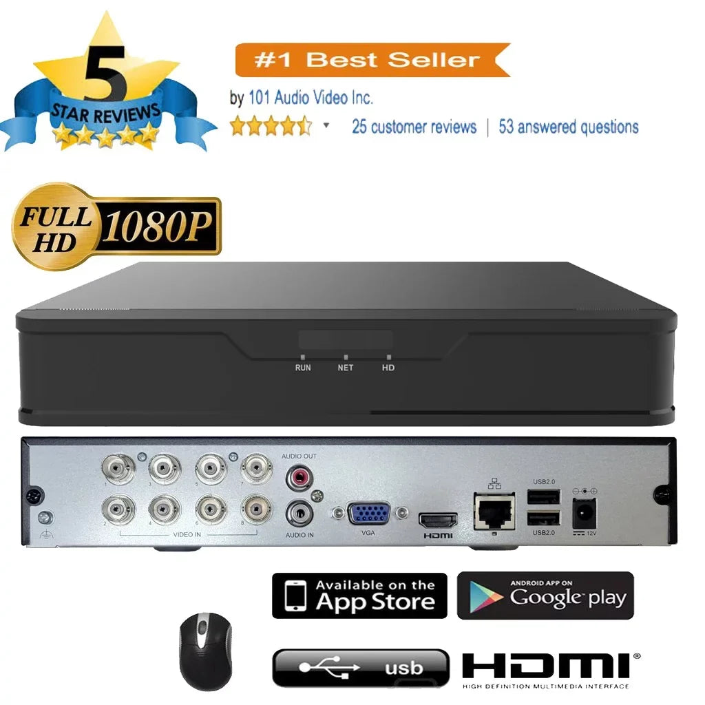 Built-in 8 APPs No Home/Office, DVR for 4MP x HDMI/VGA, Mobile Ports 10 IP WiFi, Drive PoE Cameras & H.265/H.264 101AV Channels Hard Network Recorder, Supports Video 1TB 4MP/1080P