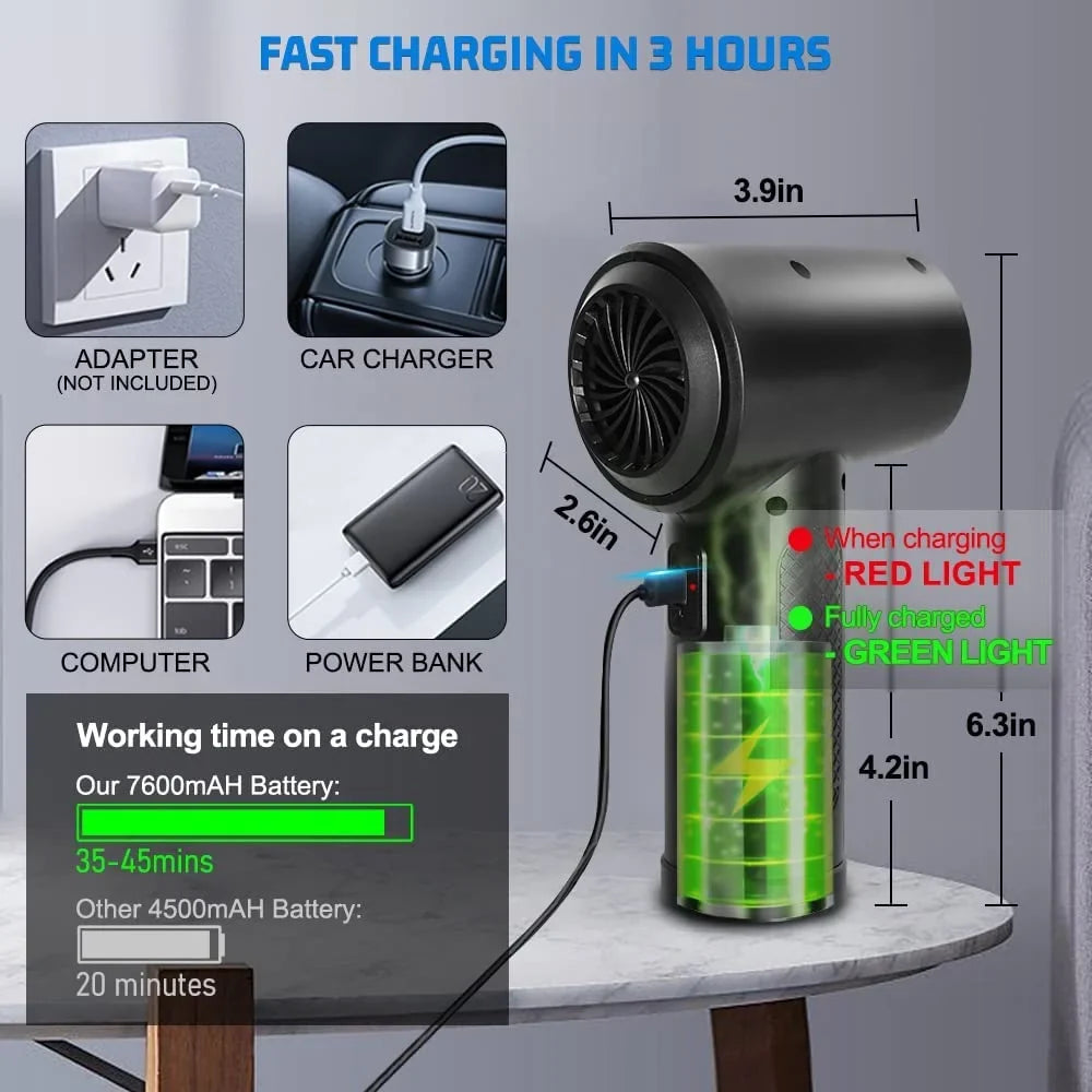 for Duster Gears Cans Good & Electric Duster, Replacement Air 3 100000RPM Air 7600mAh Cleaner Office, Air Reusable Compressed Rechargeable Compressed for Computer Adjustment, Cordless Keyboard