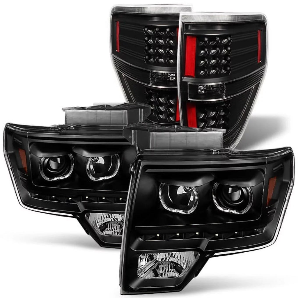 Black Ring] light Truck LED Pickup LED F-150 Headlights Set Halo - 09-14 AKKON Tail + Projector For F150 [Dual