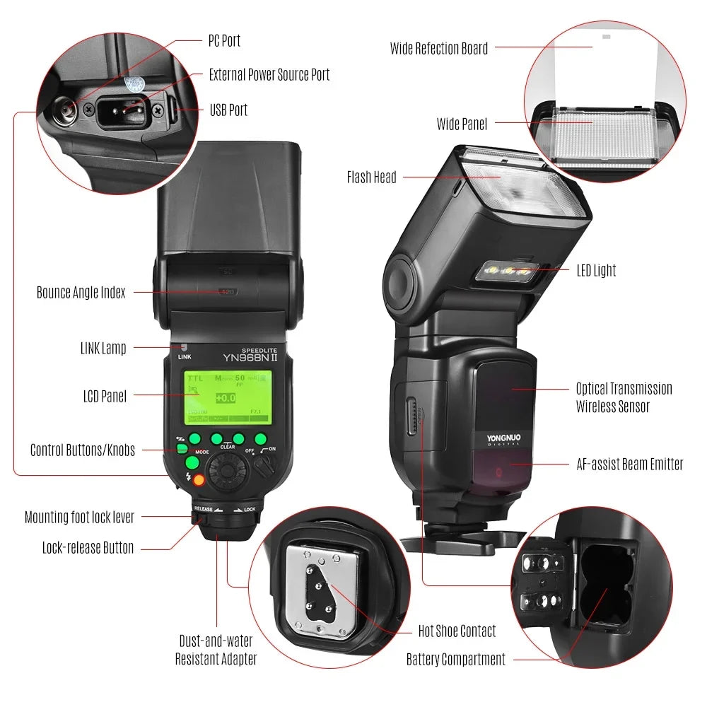Wireless for LED Wireless System DSLR 5600K Compatible - YN968N YONGNUO Cameras, 1/8000s with HSS Nikon Built-in Speedlite II Flash with YN560 YN622N Light TTL
