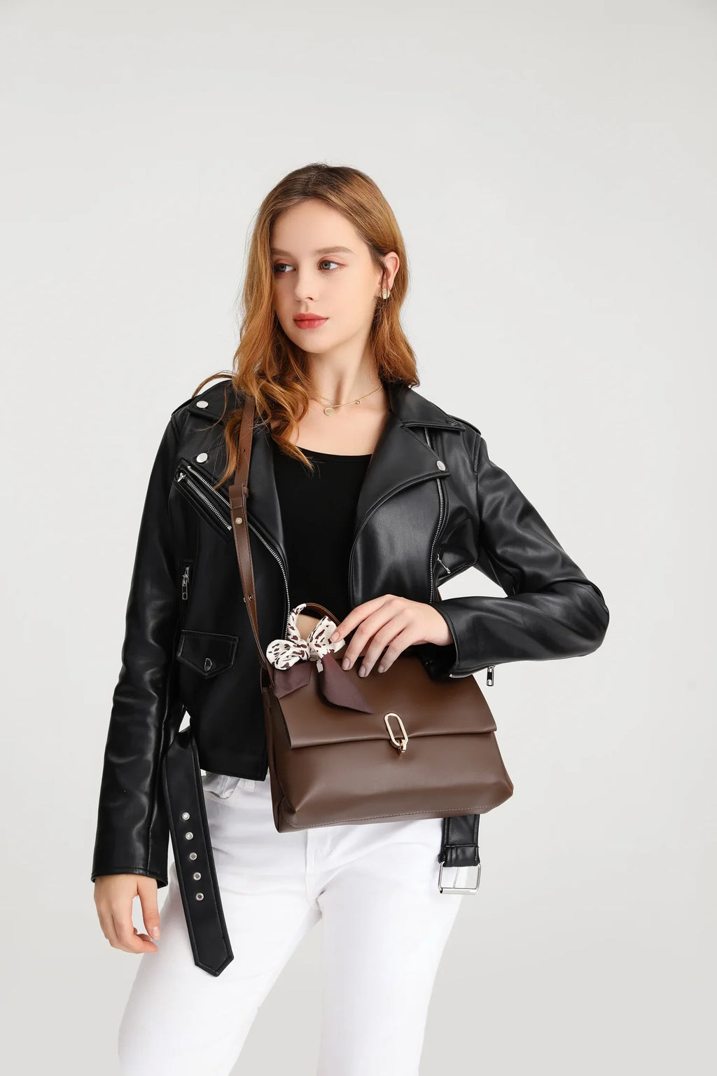 square handbags PU bag Handle ladies Scarf Silk Flap women hand bags bags Brown Shoulder Bag Women's Leather crossbody