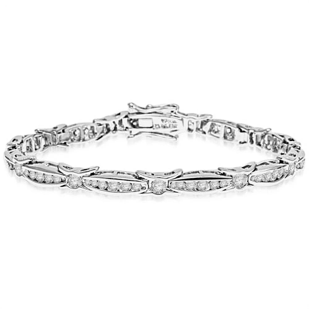 in Designer Lab-created set Set Sterling Round Essence Diamonds Brilliant Link with Diamond by Silver Bracelet