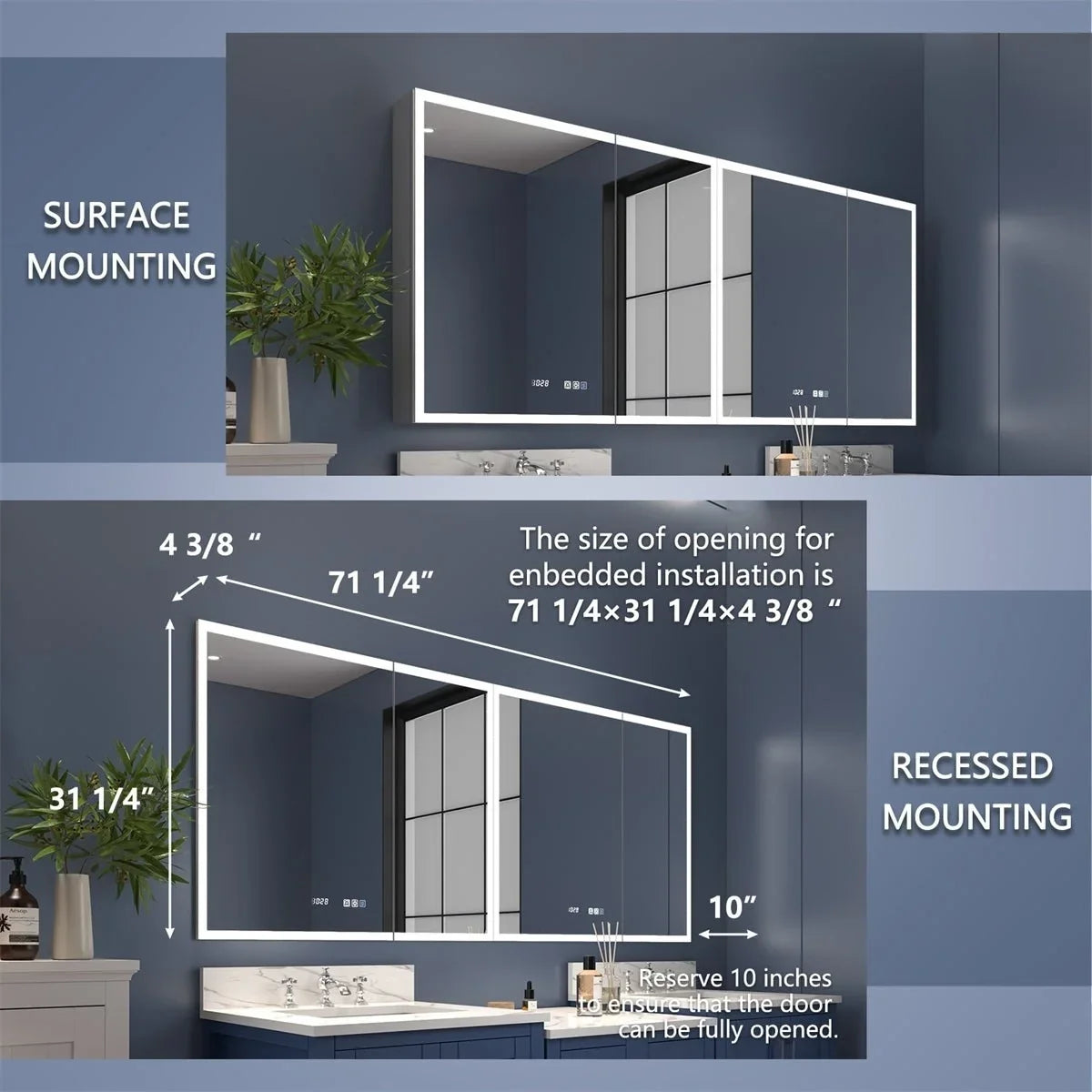 with Medicine Outlets Cabinet Cabinet Surface W 72" Recessed x led Medicine Rim 32" USBs or H Lighted and