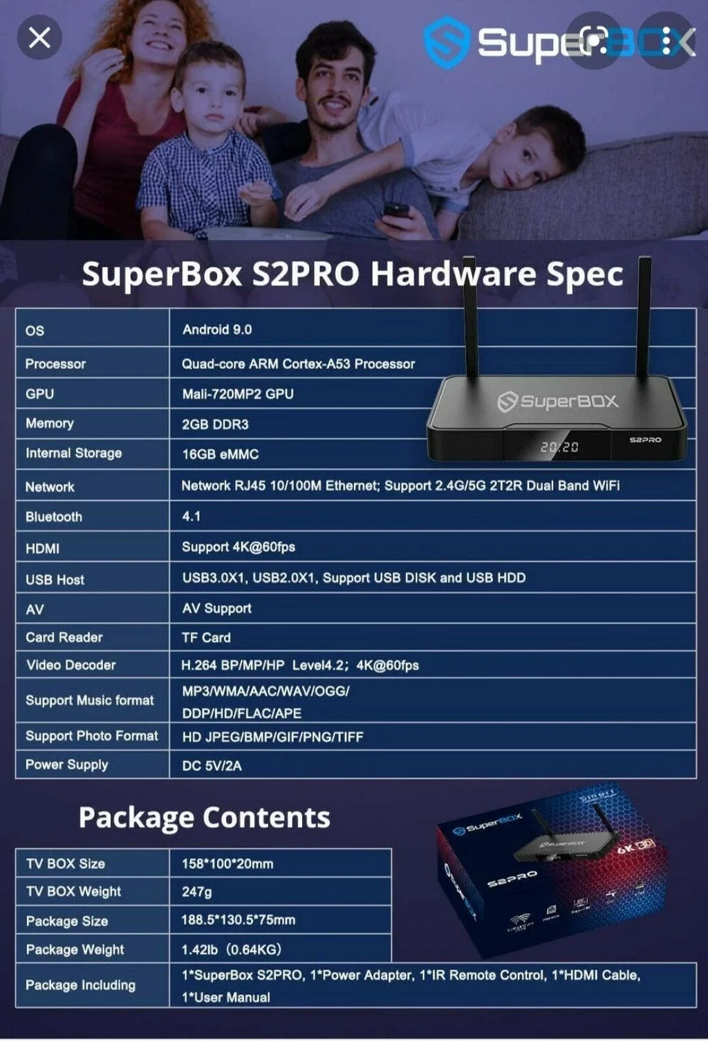 s2 pro by 16GB USB3.0 2GB Output ROM 9 RAM Android Powered superbox mini computer