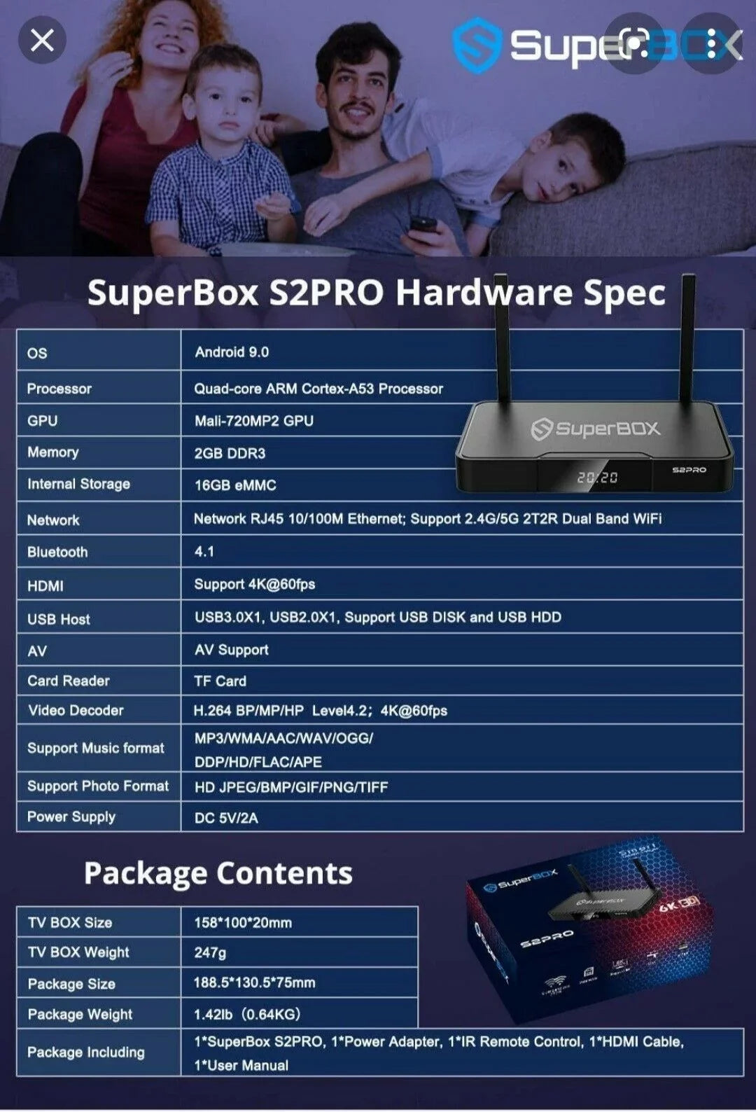 s2 pro by 16GB USB3.0 2GB Output ROM 9 RAM Android Powered superbox mini computer