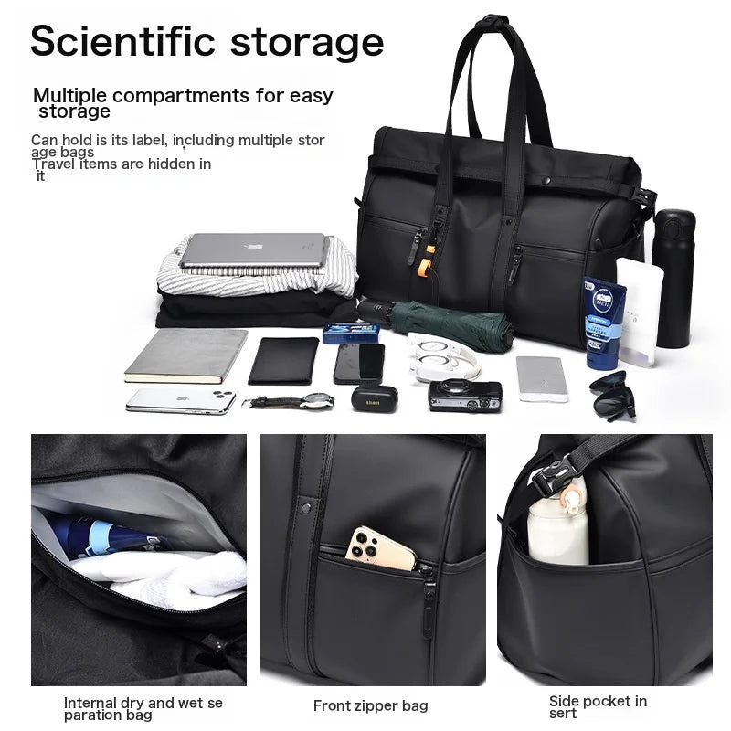 Travel Bag Women'S Waterproof And Feel Luggage Capacity Trip Sports Business Separation Handbag Large And Bag Leather And Fitness Bag Dry Wet Men'S