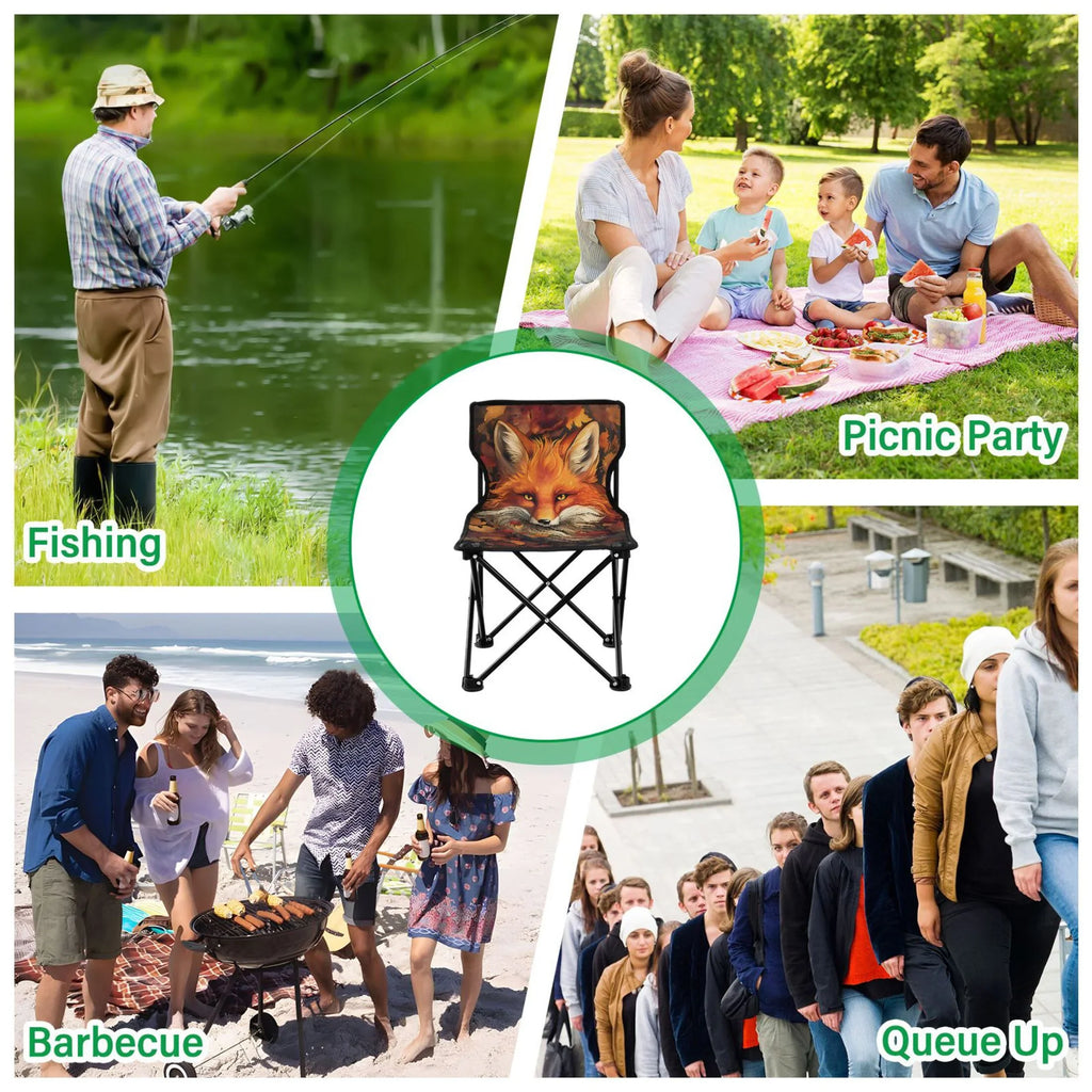 Folding with Outdoor Leaves Autumn Portable Chair Chair Carry Fox with Beach Chair 220LBS Support Chair to Bag Fishing Lawn Camping