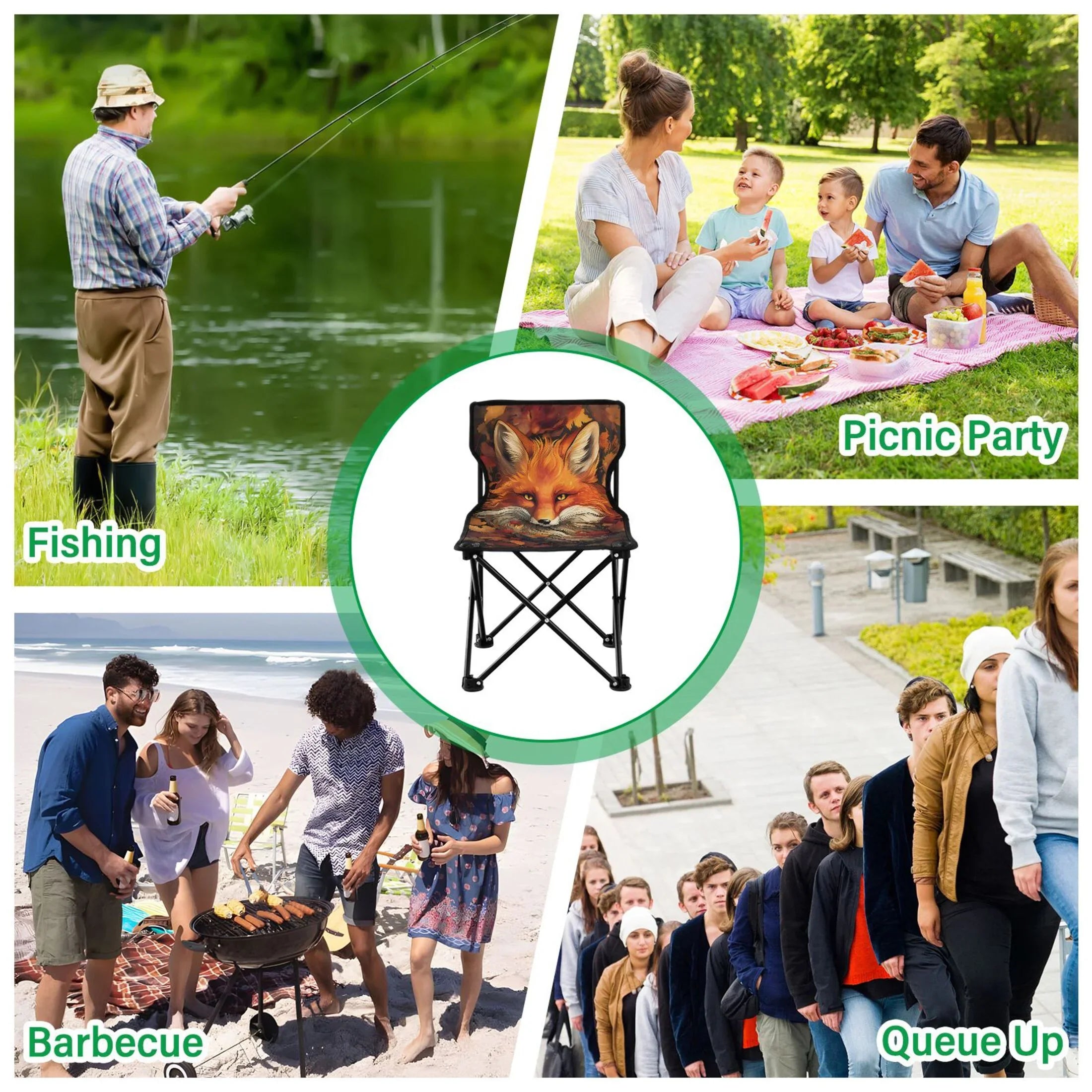 Folding with Outdoor Leaves Autumn Portable Chair Chair Carry Fox with Beach Chair 220LBS Support Chair to Bag Fishing Lawn Camping