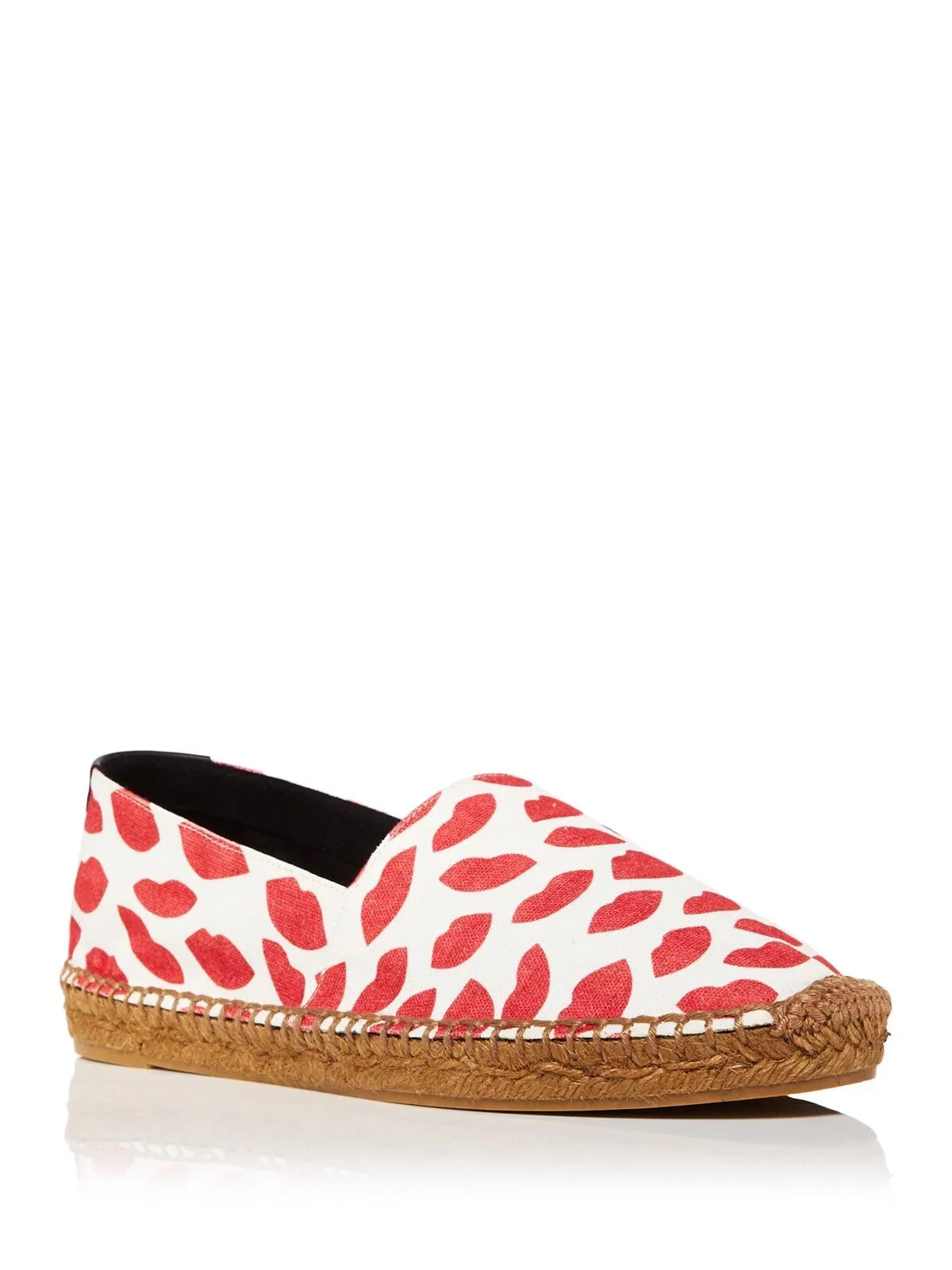SAINT Lip Woven LAURENT Round On Slip Logo Toe Printed Womens Espadrille Platform Shoes 36 Red Bianco