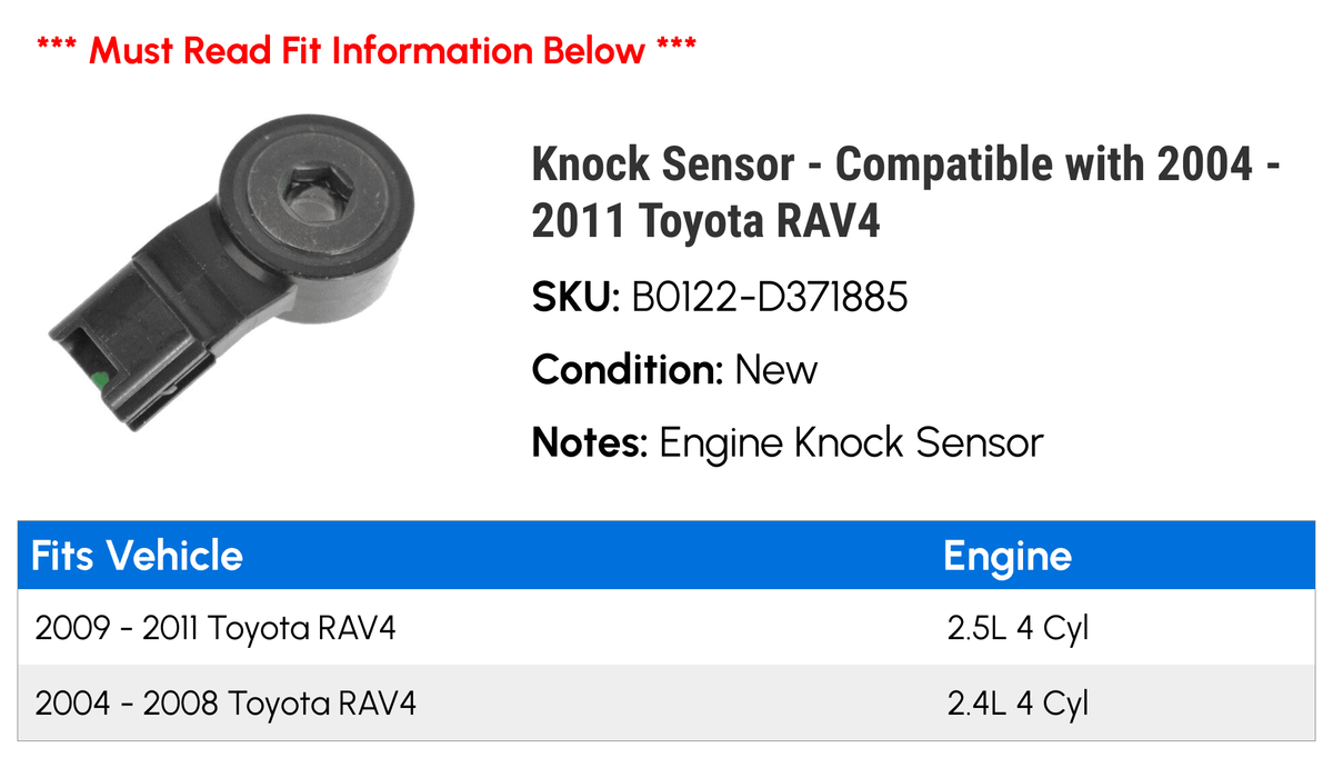 RAV4 with Compatible 2011 Knock 2010 - Toyota Sensor 2008 2005 2009 2006 - 2004 2007