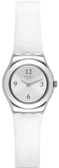 Tone Women's Leather Strap White YSS296 Watch Silver Swatch Dial