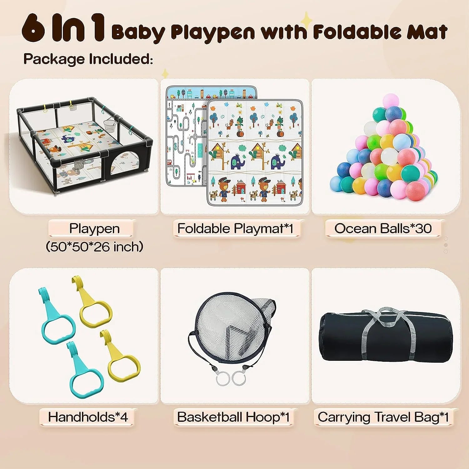 Rod & Sturdy Gate Safe Padding Babies, Washable Protecting Mat, 6in1 Upgraded Padded Playpen Play for with with Top Playpen Yard Toddlers, Zipper Large with 320D Baby for Playpen Cotton Baby