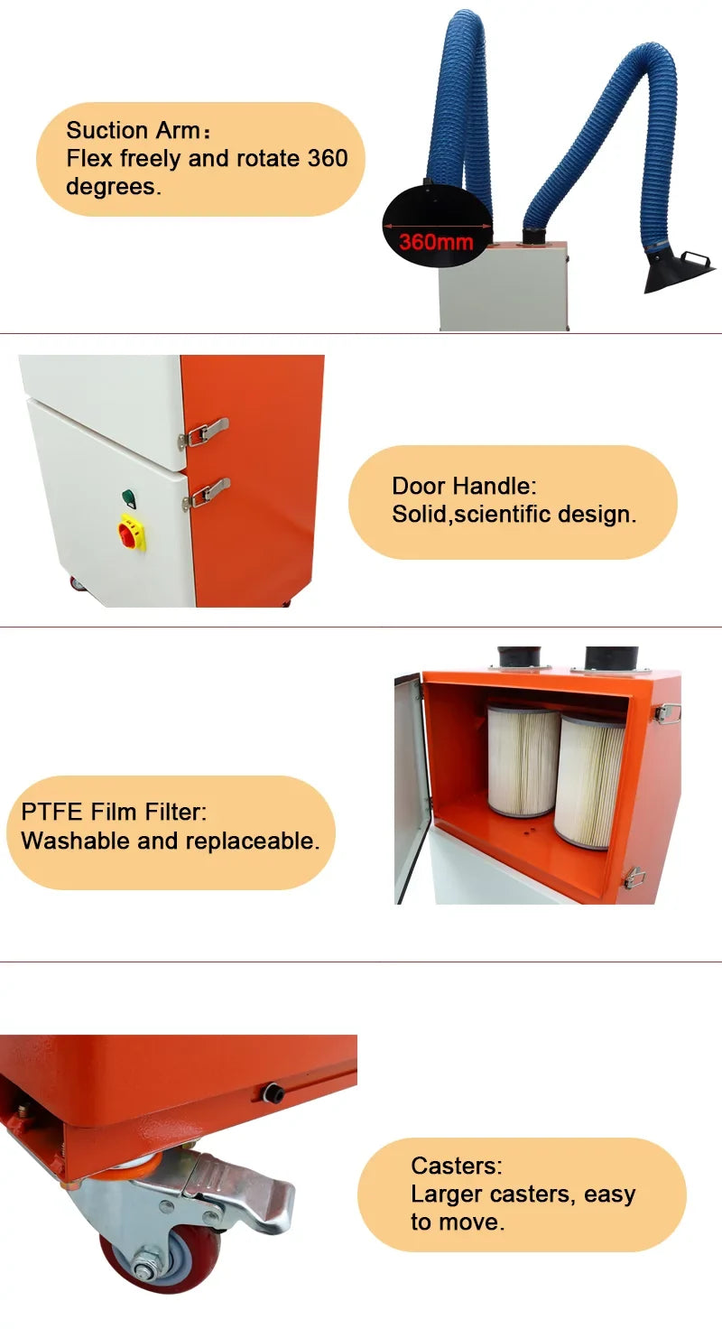 Welding Double Welding Extractor Fume Dust Purifier 220V Smoke EQCOTWEA Arm Smoke Mobile