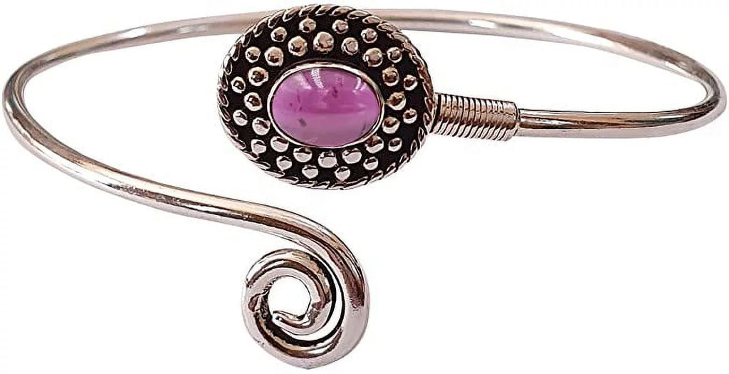 Modern Red Garnet Cuff Designer Tribal Silver Natural Bracelet For Fashion Boho Design Women, Handmade Jewelry Real Party Gemstone Bohemian Bracelet, Plated