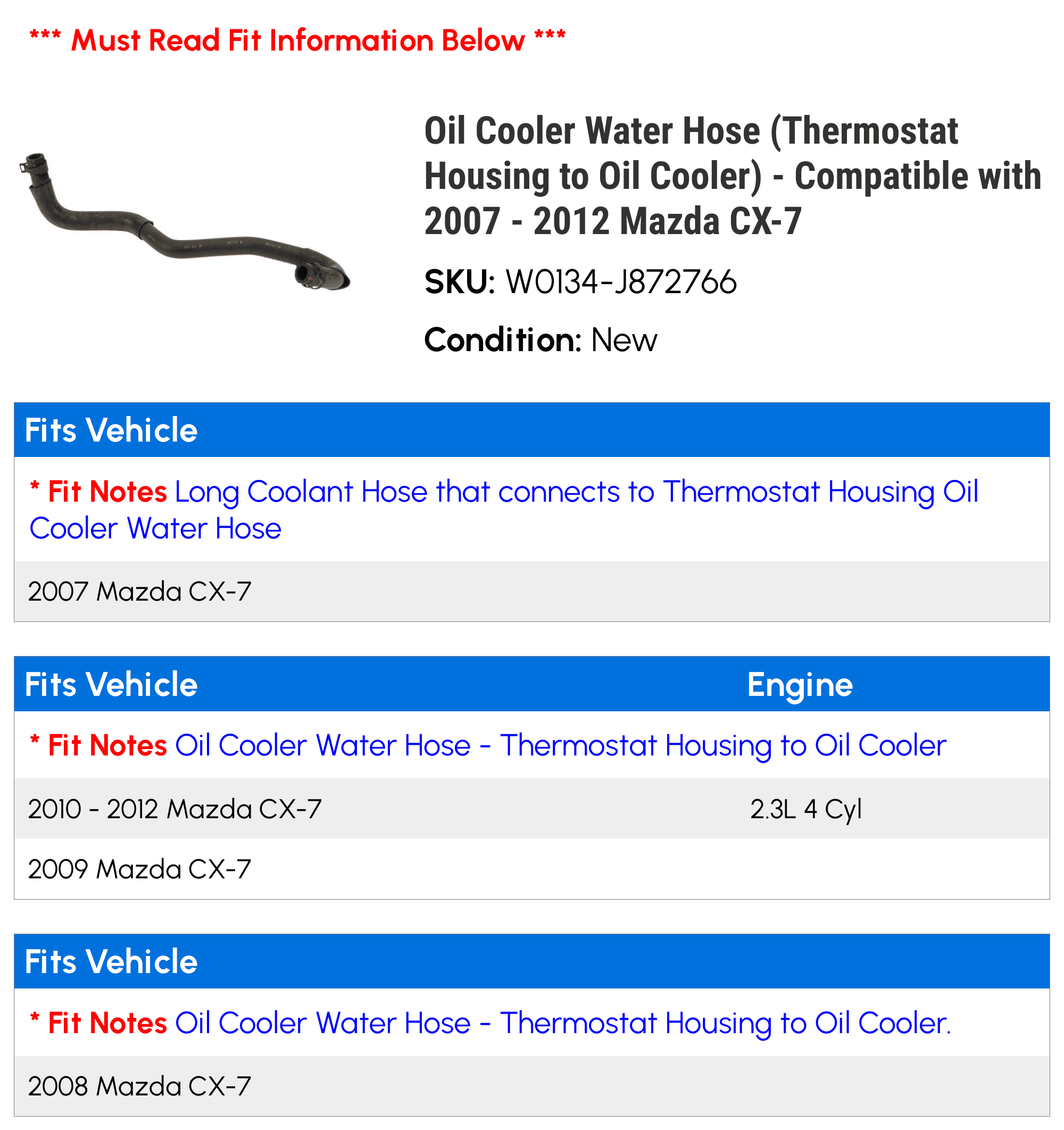 Mazda Cooler) 2008 Housing with 2012 (Thermostat - CX-7 2010 Cooler 2011 - 2007 Hose 2009 Water Compatible to