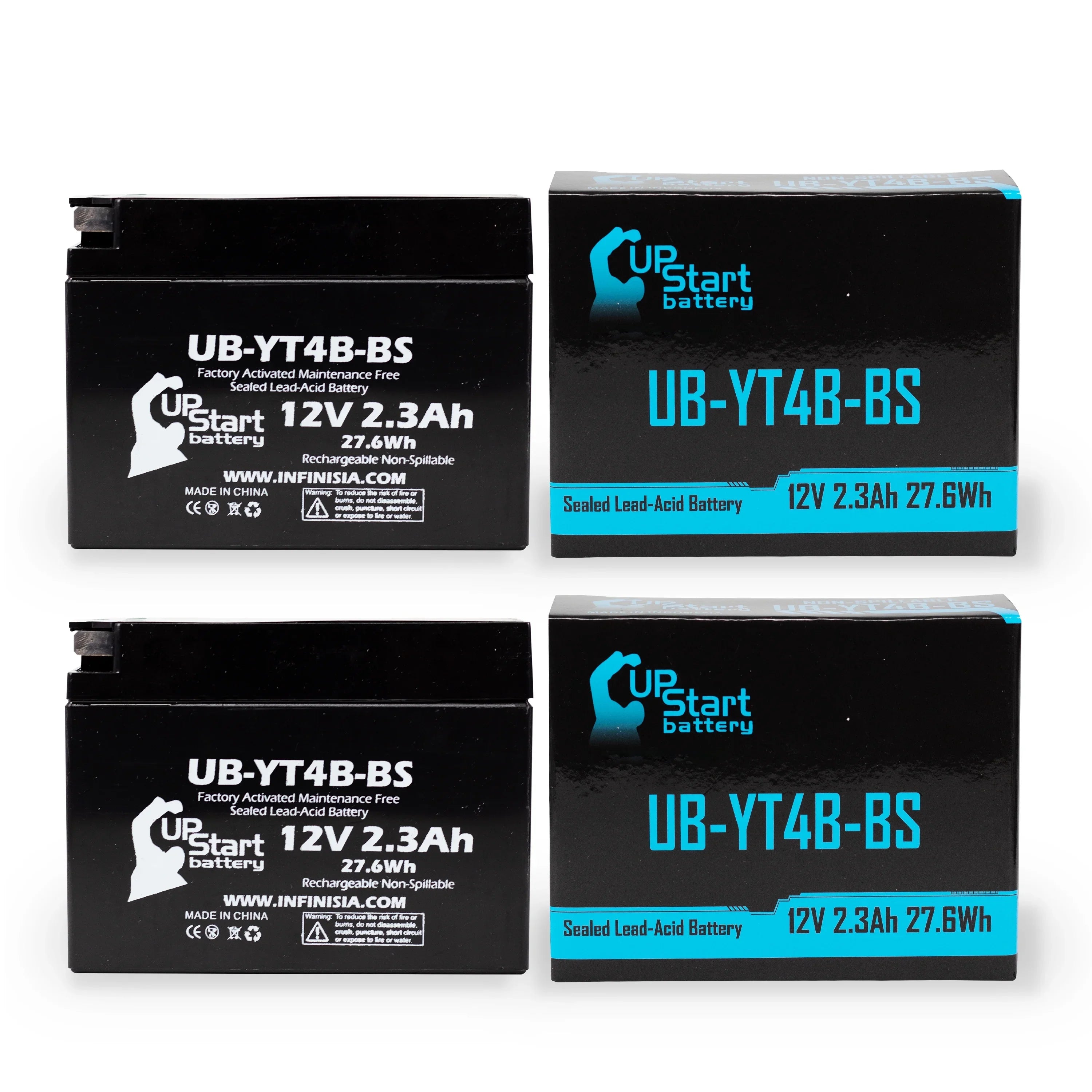 2006 - 2-Pack Maintenance Free, Yamaha Factory Motorcycle Replacement UB-YT4B-BS UpStart Battery SR400 400CC 2.3Ah, Battery Activated, 12V,
