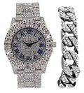 Iced #) Out Wristwatch Mens Dial Rocks Colorful Fully Big Cuban - Shiny RN Silver ST10327 Silver Cuban Out (Silver w/Blinged Bracelet Roman Numerals with R Charles Blue Royal Raymond