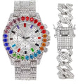 Iced Single or Iced Out Color Collection Raymond Blast Combo (ST10327CO-ZZ Colourful SLV) Out with Sets Blinged Watch on Out Flame Bracelets Rainbow Set. Charles Mens