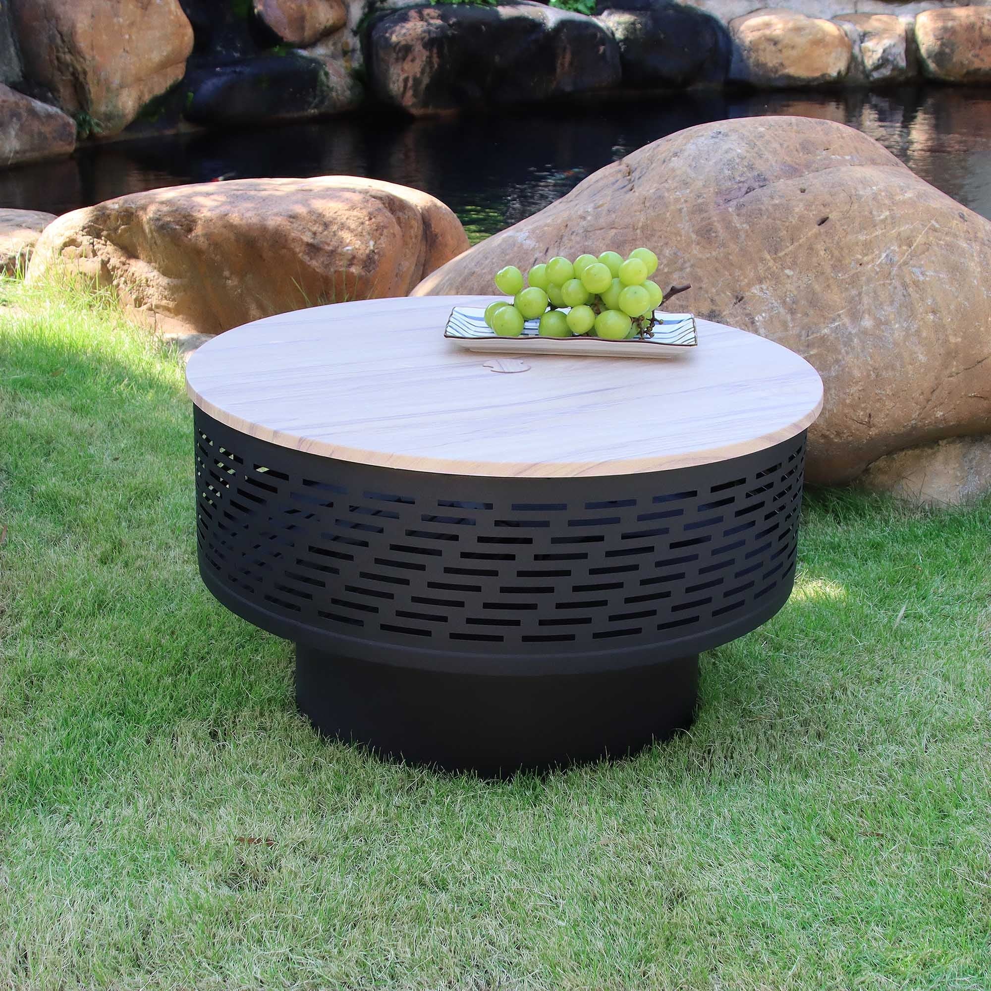 and with and fire table portable dining featuring pit grill table, functions outdoor lid, campfire 26 inch barbecue,