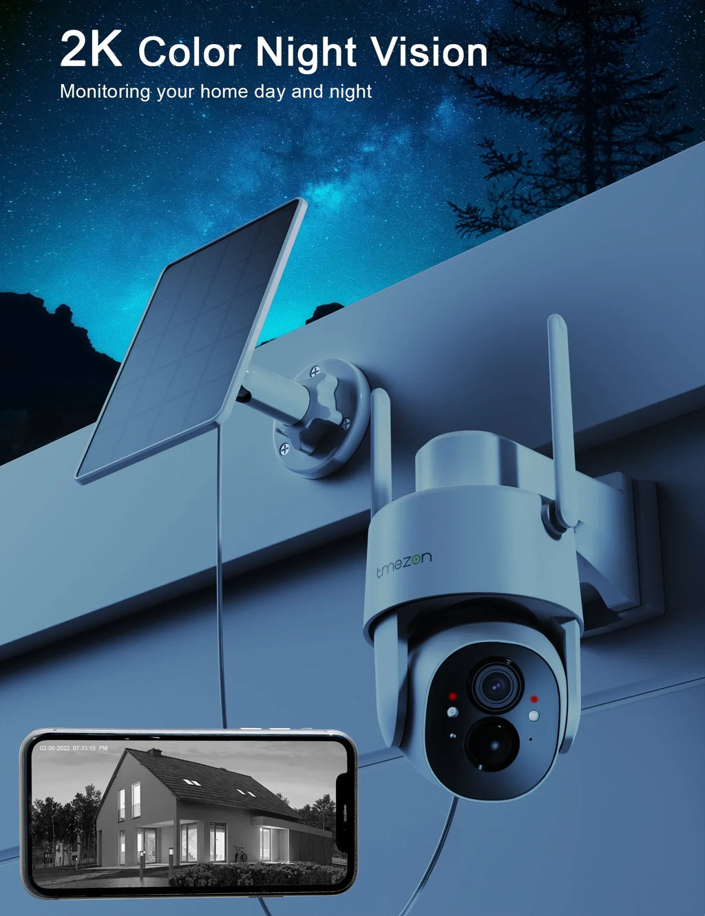 Wireless Outdoor Camera TMEZON 2 2K Security Camera Surveillance Wireless, Pack