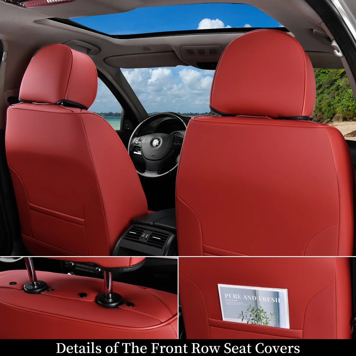 Most Seats Pickup SUV Seat Covers 5 Breathable Leather Coverado Fit Front Set Seat Sedans Full Red Car Car Women, Back & Auto for Trucks Universal Fabric Protectors, Interior
