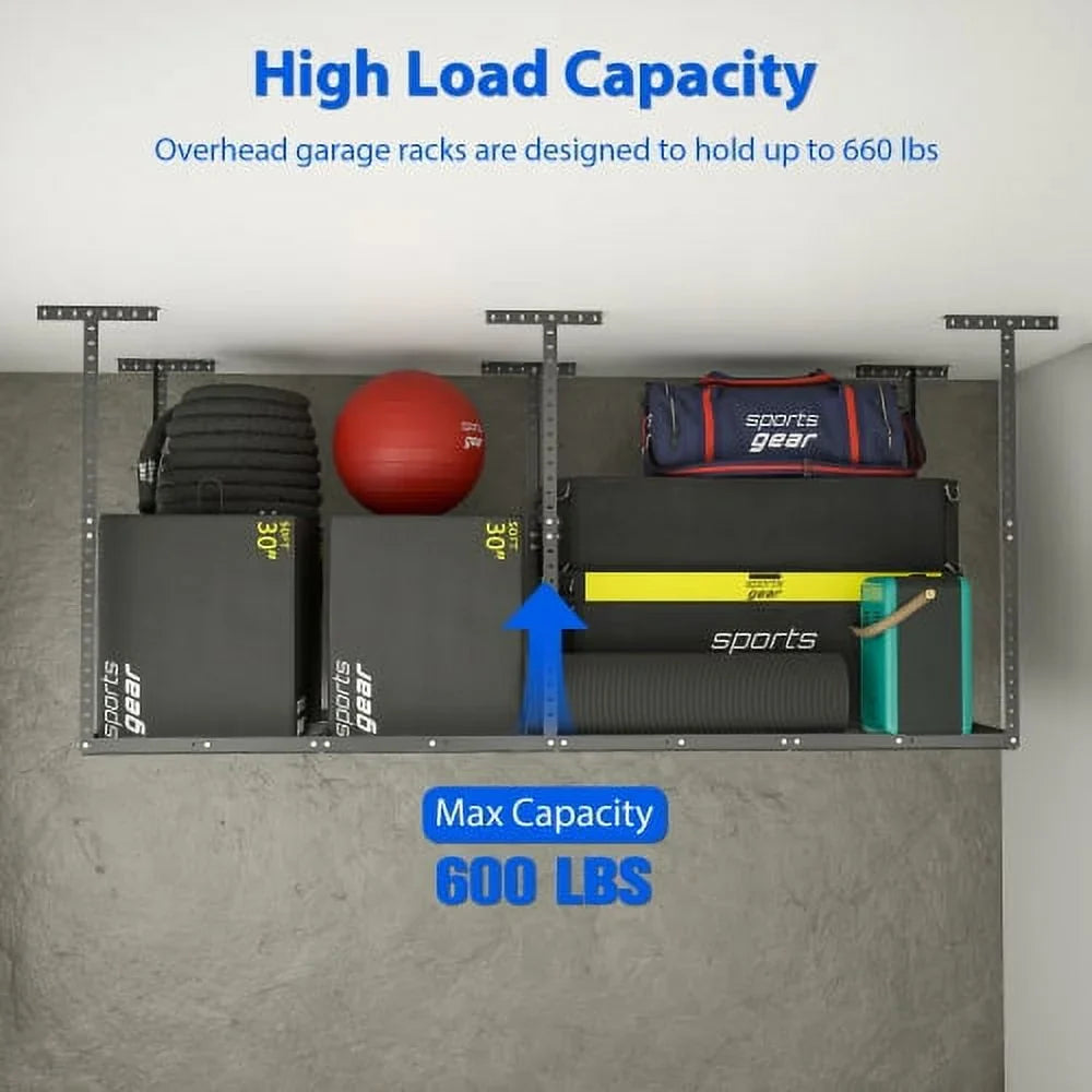 Organization Weight Capacity,Black Duty Storage Systerm,Heavy 3x8ft Storage Garage Rack,Adjustable Racks,660lbs Garage Ceiling Metal Storage Overhead Garage