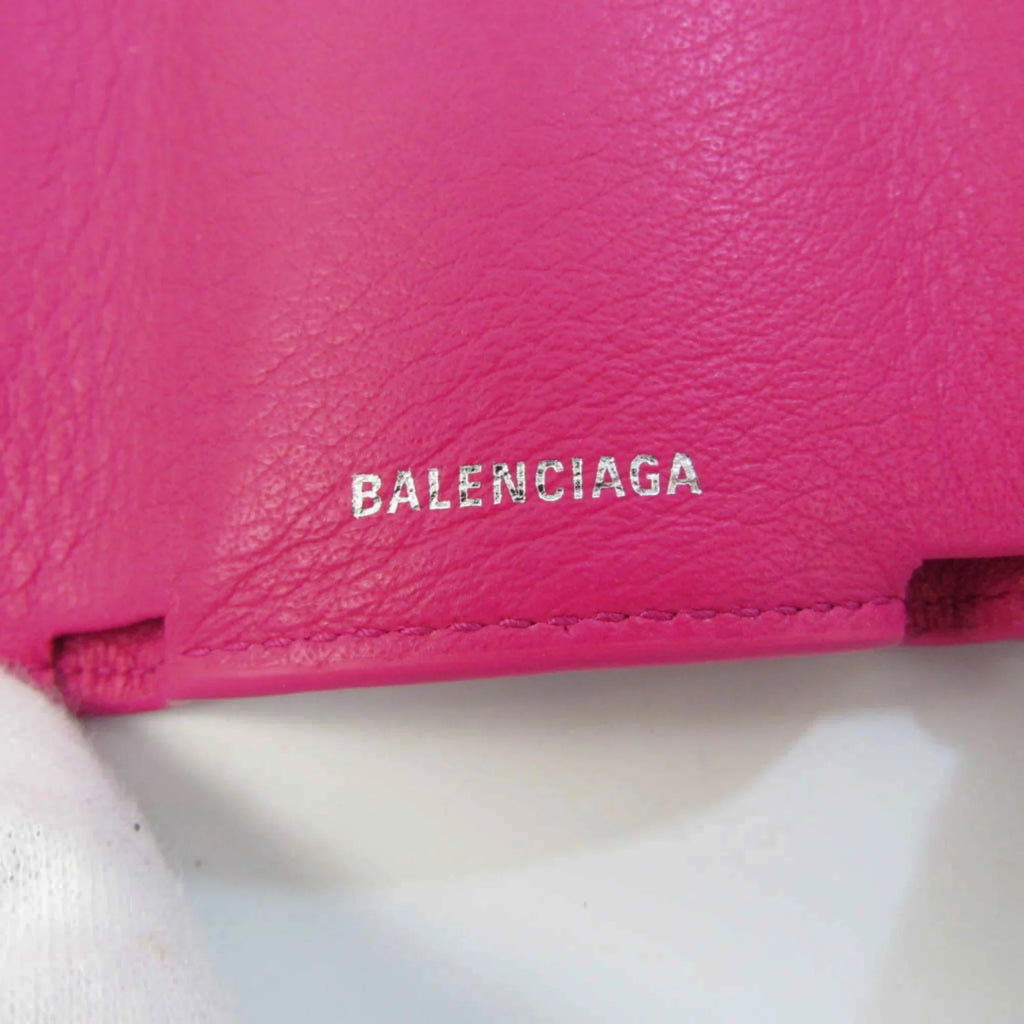 Pre-Owned Mini 391446 Paper Wallet Pink Women's (tri-fold) Balenciaga Wallet (Good) Leather