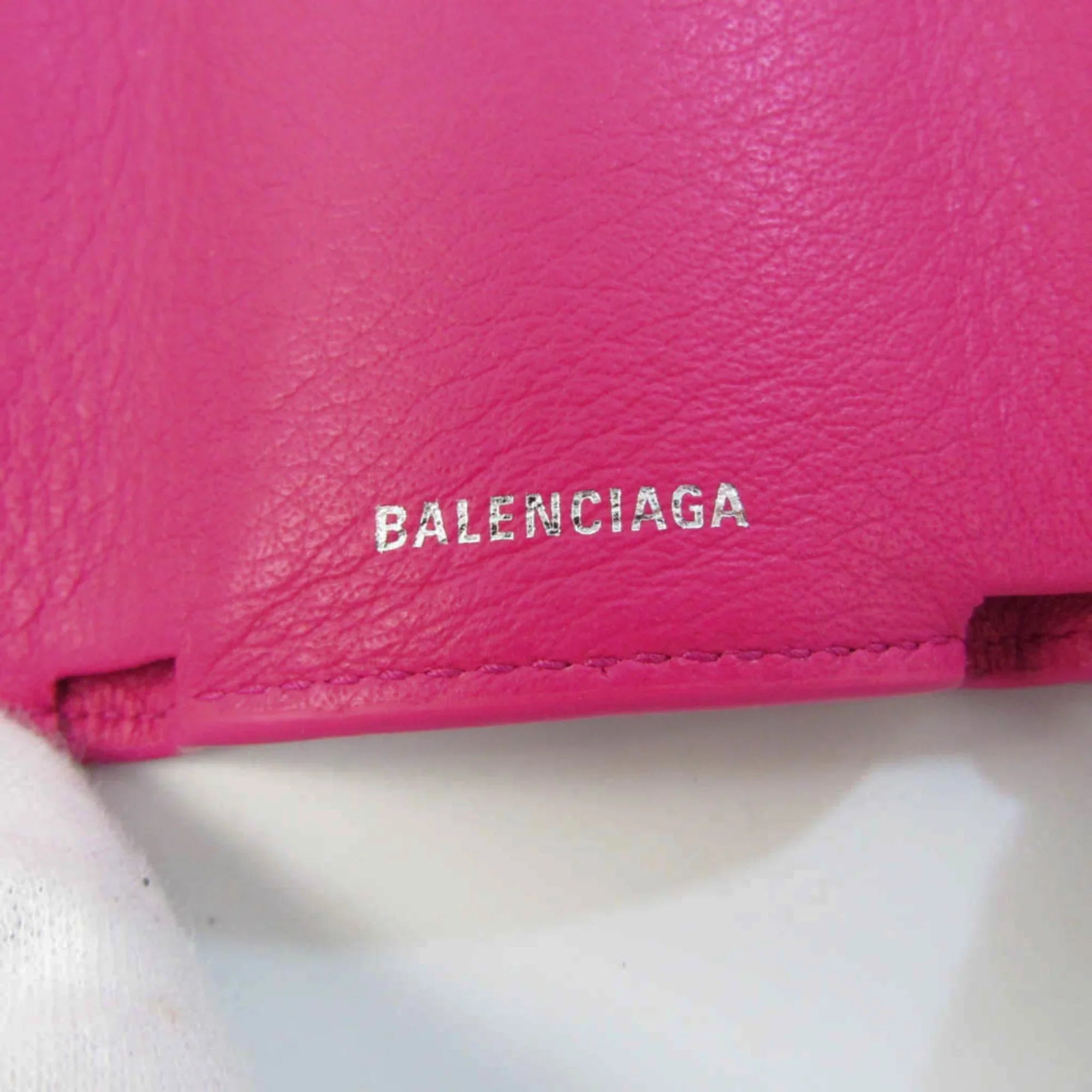 Pre-Owned Mini 391446 Paper Wallet Pink Women's (tri-fold) Balenciaga Wallet (Good) Leather