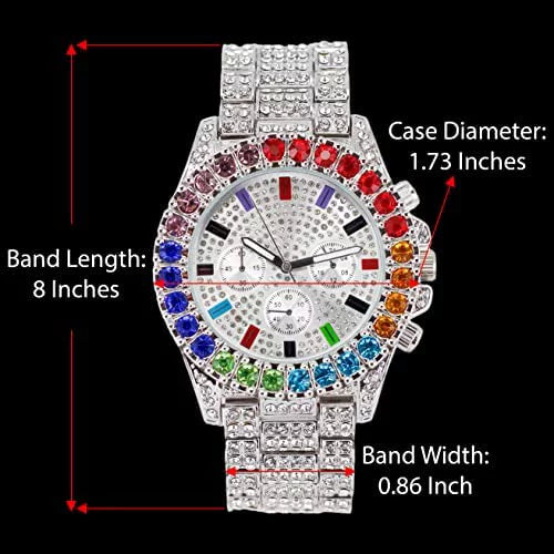 Iced Single or Iced Out Color Collection Raymond Blast Combo (ST10327CO-ZZ Colourful SLV) Out with Sets Blinged Watch on Out Flame Bracelets Rainbow Set. Charles Mens