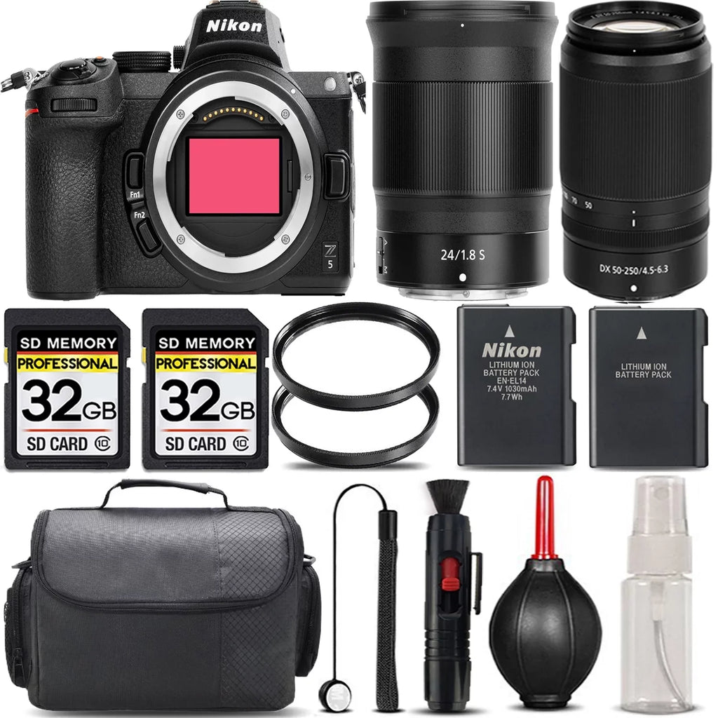 Lens S f/1.8 + Nikon + Storage VR International Cleaning - + Backup Filter with + + 50-250mm 64GB 24mm Kit Lens Mirrorless Z5 UV + f/4.5-6.3 Version Case Battery