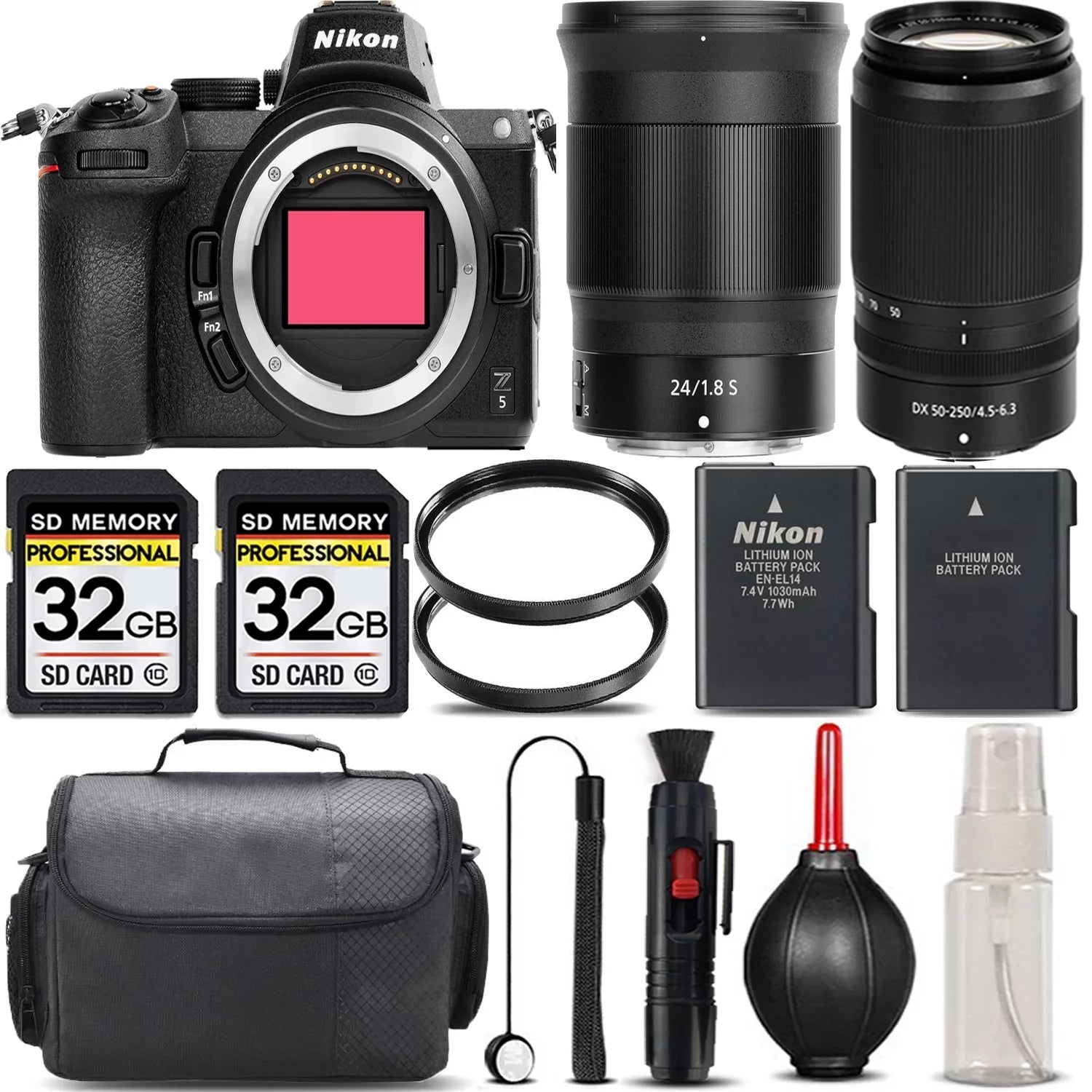 Lens S f/1.8 + Nikon + Storage VR International Cleaning - + Backup Filter with + + 50-250mm 64GB 24mm Kit Lens Mirrorless Z5 UV + f/4.5-6.3 Version Case Battery