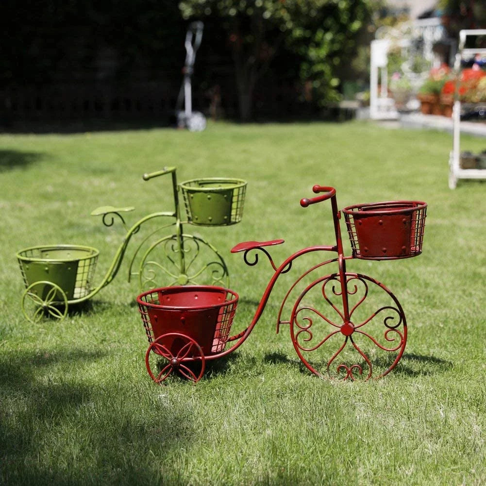 x Outdoor Pot Cart Decor, 18.5" Stand Indoor 9.8" Plant Iron Patio Planter, Garden Home 27.5" Plant Flower Tricycle x Holder Bicycle Stand