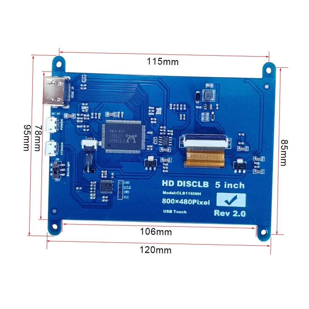 Tomshoo Capacitive Pi Raspberry USB with Interface Resolution Touchscreen Compatible 5 Small with Portable 800*480 Inch Display Tool