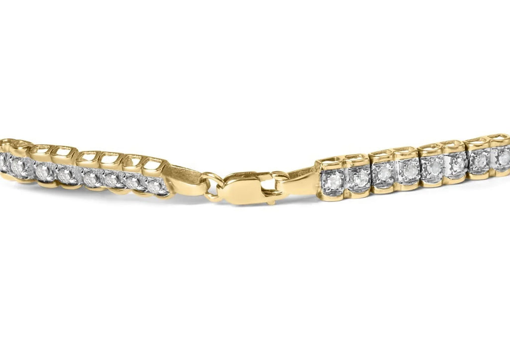 7" Womens (I-J Lobster Cut Diamond Yellow 10K Link Haus Gold Bracelet Size I3-Promo Cttw Prong Clarity) Claw - Brilliance Clasp Round of 1.00 Color,