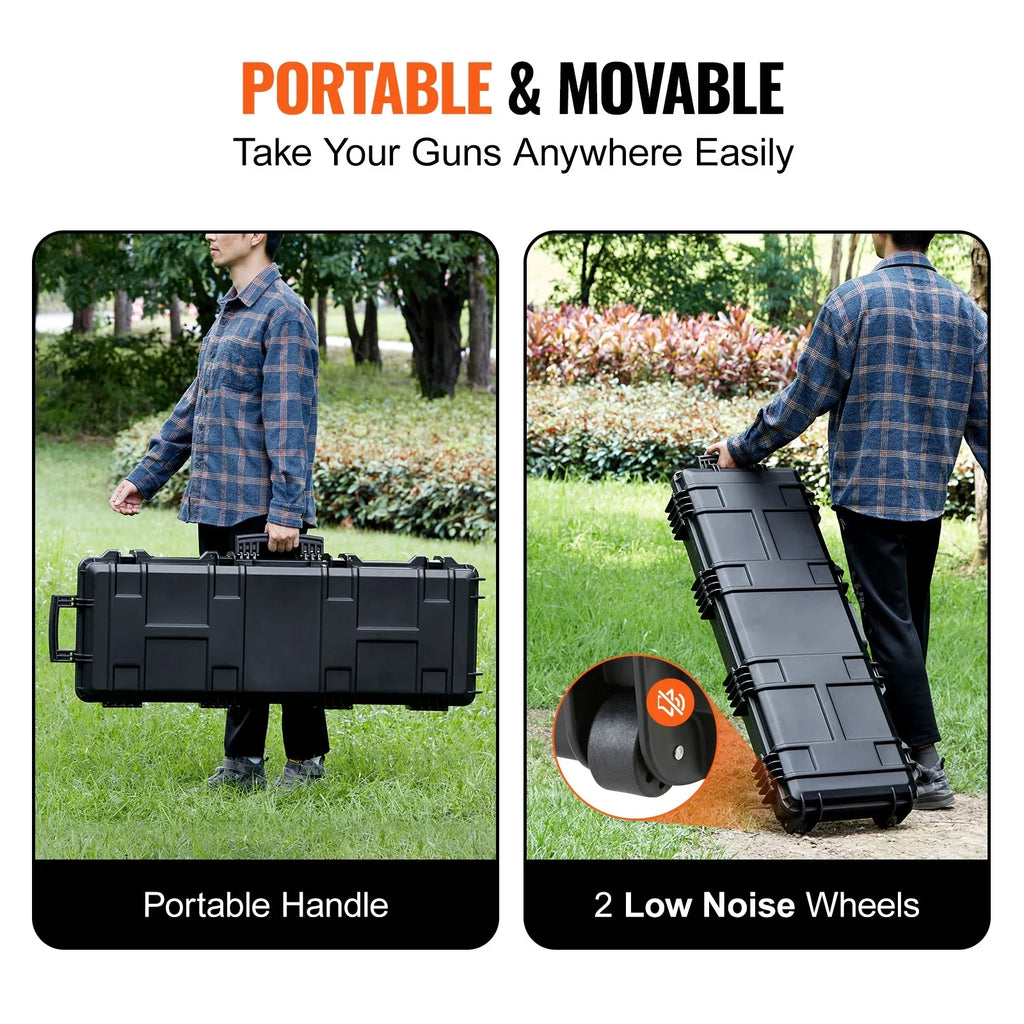 3 Foams, & Two Layers Rifle IP67 Case, inch Hard 42 Case Wheels, lockable for Shotguns, SKYSHALO Gun Gun with Fully-protective Case Hard or Rifle Airsoft with Rifles Waterproof Crushproof,