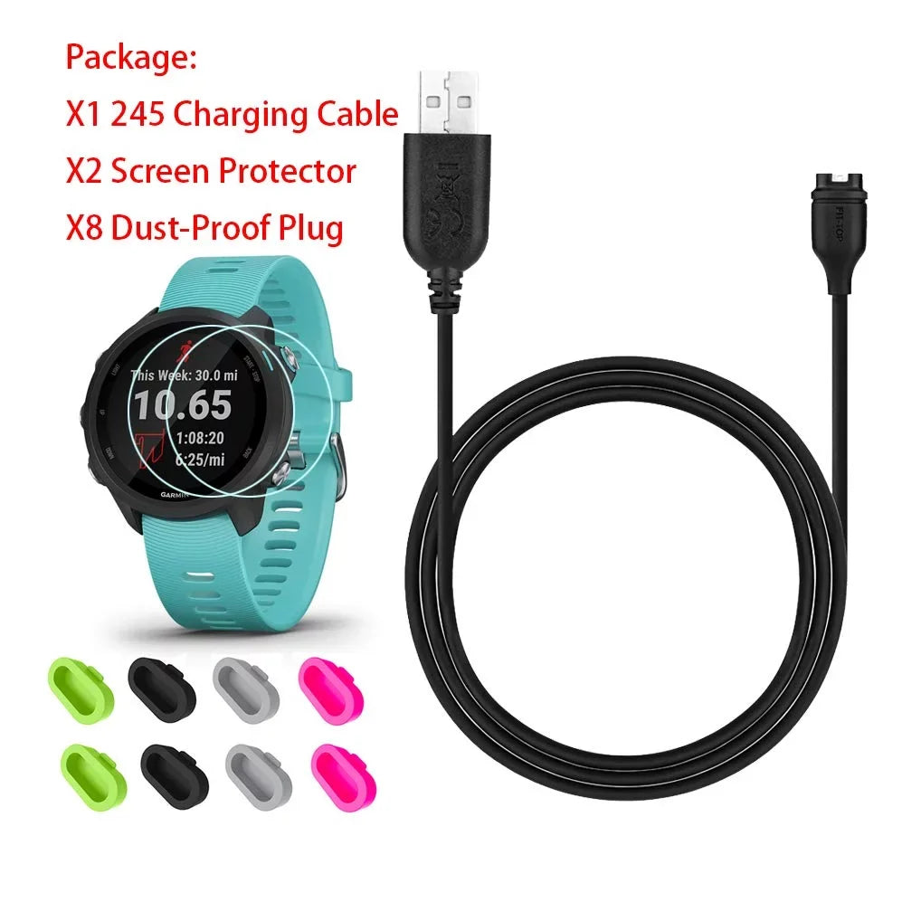 Glass 245/Approach Sync Charging S60 Screen and Charger, 2Pcs for Clip Cable Tempered Data Forerunner HD Garmin