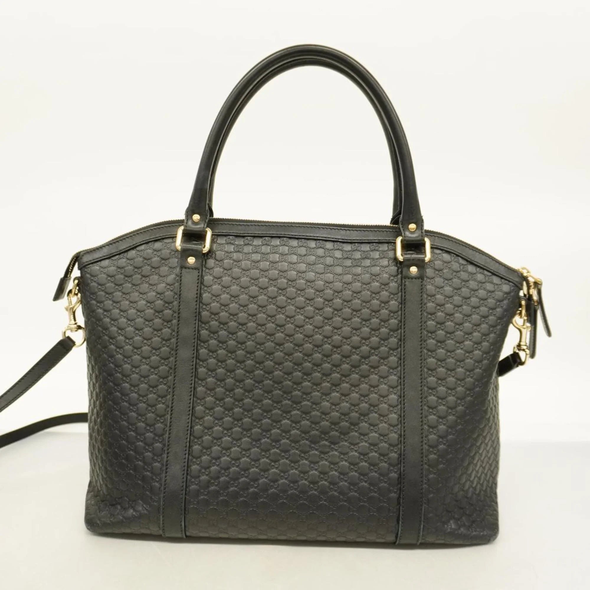 Gold Women's Gucci Black Pre-Owned Micro Hardware Leather Handbag Guccisima 449658 (Good)